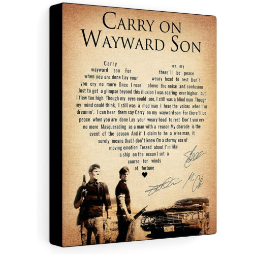 Wayward Son Heart Lyrics Canvas Wall Art - Supernatural Fan Print with Gallery Wrap, Wood Frame, Modern/Classic Decor, Indoor Use - US Printed, Heart Wall Art
