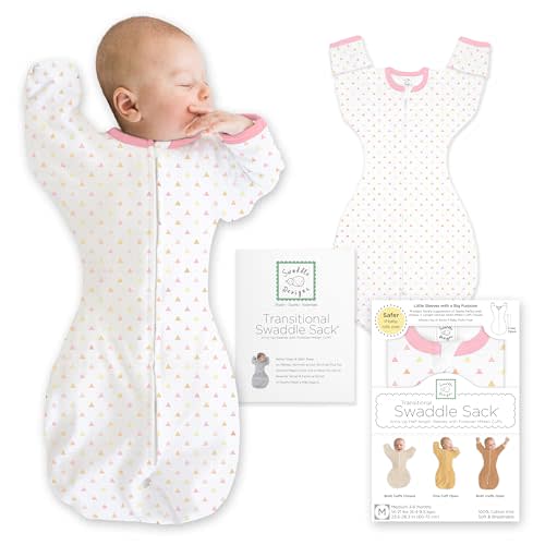 SwaddleDesigns Transitional Swaddle Sack, Arms Up Half-Length Sleeve & Mitten, Most Gradual Transition Swaddle for Newborn