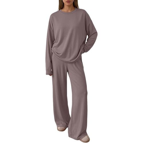 Trendy Queen Womens 2 Piece Fall Lounge Sets Oversized Tops Wide Leg Pants | Airport Travel Outfits,Comfrt Matching Clothes,Winter Sweatsuit,Workout Tracksuit for Gym,Fashion 2026,Everyday Wear