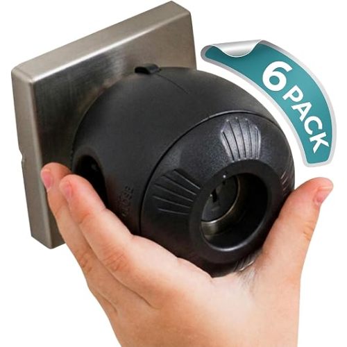 Door Knob Safety Cover for Toddlers (6 Pack) Hard-to-Remove Dual-Lock Door Handle Covers for Toddlers - Reusable Baby Proof Door Knob Locks - Installs Easily, No Tools Needed (Black)