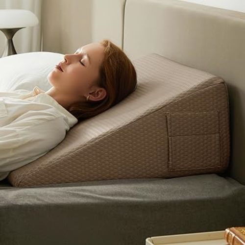 Wedge Pillow, 10 inch Bed Wedge Pillow for Headboard, Pillow Wedge for Acid Reflux Relief, Sleeping, After Surgery, Snoring, Gerd, Triangle Pillow Wedge - Cooling Memory Foam Top, Coffee