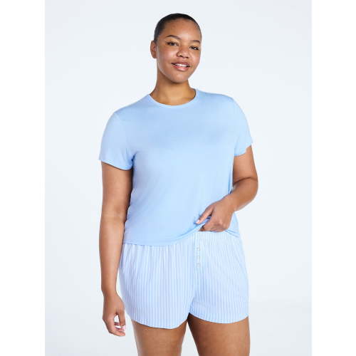Joyspun Women’s Scoop Neck Sleepwear Modal Tee with Short Sleeves, Sizes S-3X