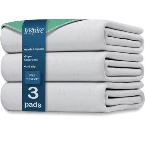 Inspire Washable and Reusable Incontinence Bed Pads or Chair Pad | 3 Pack Waterproof Mattress Pad Chucks Pads (23 X 36 Inches)