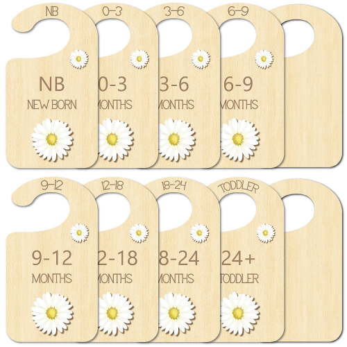 Wooden Baby Closet Divider Hanging Organizer Signs April Daisy 180x100x2.5mm 10pcs/set