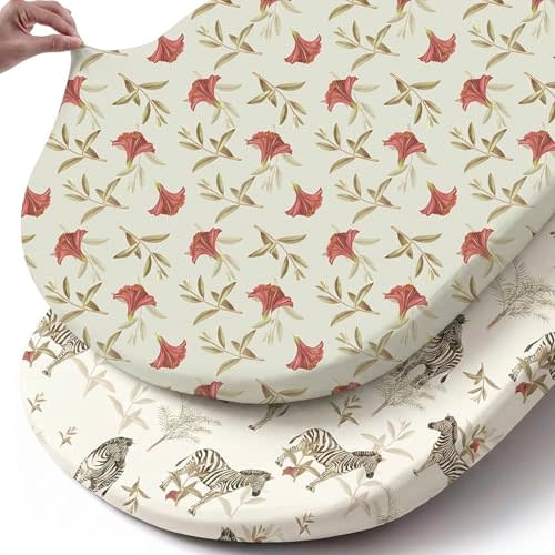 Stretch Fitted Bassinet Sheet Set BROLEX 2 Pack Cradle Sheets for Bassinet Pad/Mattress,Unisex Boys Girls,Ultra Soft,Zebra Floral