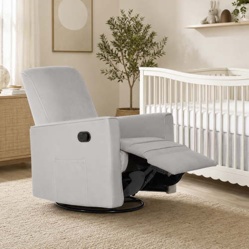 Evolur Raleigh Nursery Glider Recliner and Rocking Chair in Gray, 360° Swivel Motion, Multiple Recline Positions, Easy to Clean, FSC and Greenguard Gold Certified