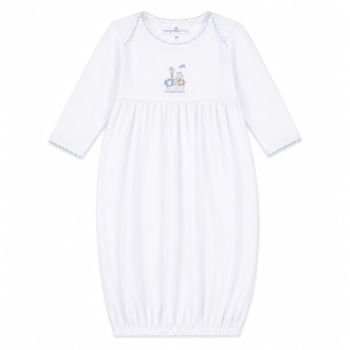 Noah's Ark Hand-Embroidered Gathered Gown - Light Blue