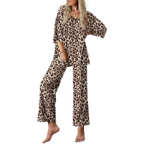 Ekouaer Lounge Sets for Women Short Sleeve Tops and Long Pants Pajamas Set