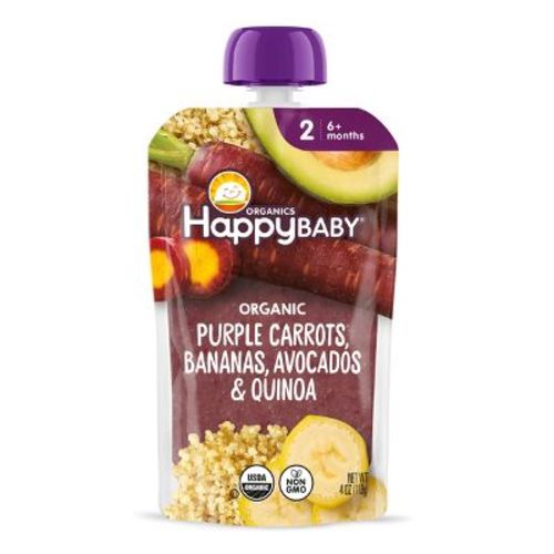 Happy Baby Organic Meals Purple Carrots, Bananas, Avocados & Quinoa Baby Food Pouch - 4oz: For 6 Months and Up, 2nd Stage, Organic Certified