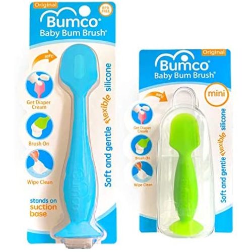 Baby Bum Brush, Original Diaper Rash Cream Applicator, Soft Flexible Silicone Brush, Unique Gift + Mini Diaper Rash Cream Applicator with Travel Case, (Blue + Green)