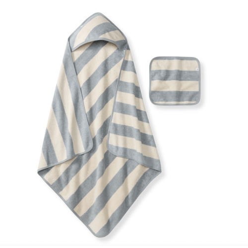 Organic Cotton Rugby Stripe Woven Terry Towel & Washcloth Set - Quarry