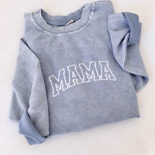 Embroidered Mama Corded Sweatshirt, Varsity Crewneck, Mother's Day Waffle Knit Crewneck, Extra Oversized