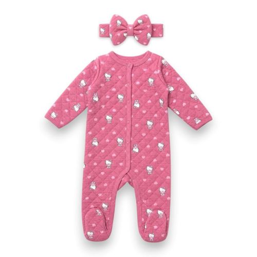 Hello Kitty Baby Girls' 2-Piece Footed Coverall With Bow Headband, Rose, Newborn