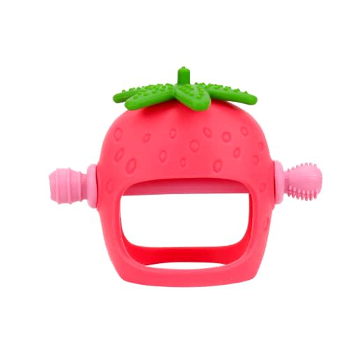 Strawberry Baby Teething Toy, Food Grade Silicone Teething Mitten, Anti Dropping Wrist Hand Teethers, Silicone Teethers Baby Chew Toys for Babies, Sucking Needs Over 3 Months, BPA Free