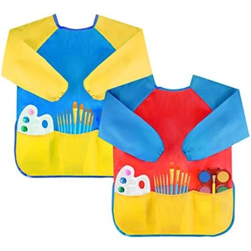 Bassion Kids Art Smocks Toddler Smock Waterproof Artist Painting Aprons Long Sleeve with 3 Pockets for Age 2-6 Years