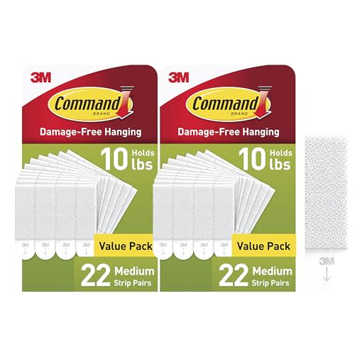Command Medium Picture Hanging Strips, 44 Pairs, Damage-Free Picture Hangers, Holds 10 lb with 4 Pairs, White