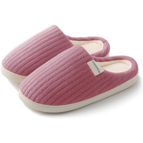 HUXMEYSON Slippers for Women, Warm Memory Foam Comfy House Slippers with Anti-Skid Rubber Sole for Indoor and Outdoor