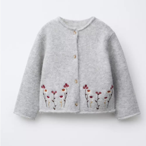 EMBROIDERED FLORAL CARDIGAN - Gray marl | ZARA United States