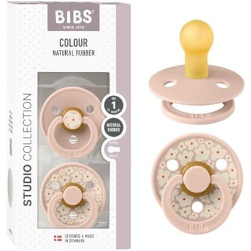 BIBS Colour Pacifier, 0-6 Months, 2-Pack, Round Nipple, Jasmine Blush
