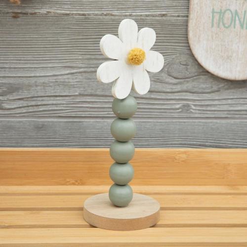 Sage Daisy Beaded Wood Sculpture