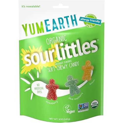 YumEarth Organic Sour Littles Chewy Candy - Allergy Friendly (Top 9 Free), No Artificial Dyes, Non GMO, Gluten Free, Vegan Candy Snacks - 5 Ounce Bag