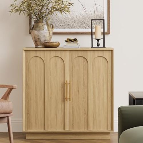 FORTUNETEC 31.5" Sideboard Buffet Cabinet with Storage,Oak