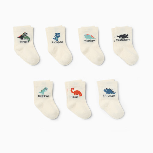 Small Story Days of the Week Crew Socks (7-pack) - Dino Days, 0-3 M