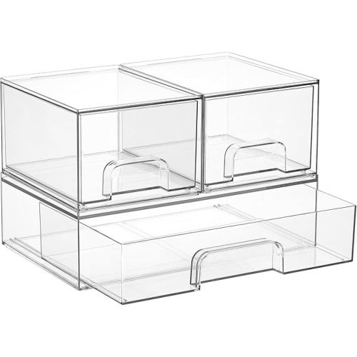 Vtopmart Clear Stackable Storage Drawers Set of 5, Plastic Organizer Bins