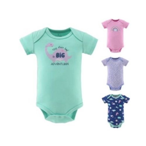 Baby Girls Dino Bodysuits, 4-Pack