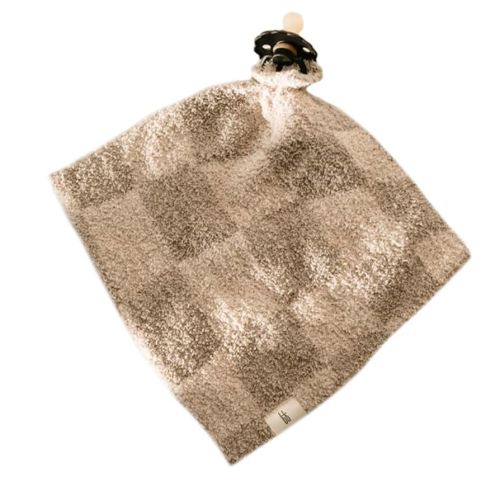Forever French Baby | Lovey | Pacifier Holder | Lovey Gifts | Boy & Girl | Ideal for Age 0 Months & Up | Microfiber Feather Yarn | Pacifier Not Included (Wavy Checkerboard)