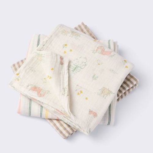 Muslin Swaddle Baby Blankets - Farm Friends - 3pk - Cloud Island™
