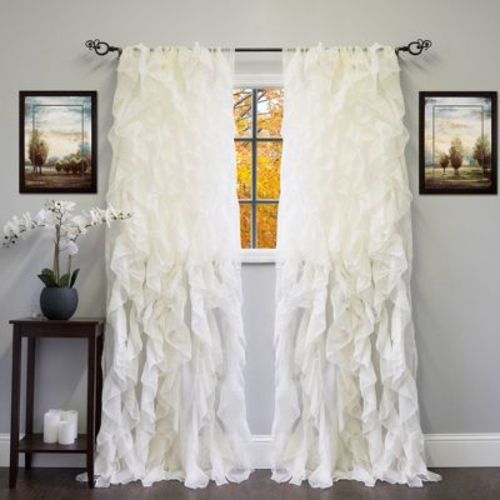 Chic Sheer Voile Vertical Ruffled Tier Window Single Panel Curtain, 96" Long, Ivory