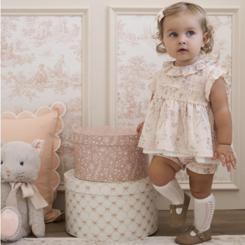 Fleur de Provence Smocked Babydoll Top & Bloomer Set – Elegant Baby