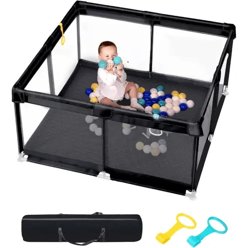 Baby Playpen with Mat, 50" x 50" Extra Large Play Yard for Babies and Toddlers, Baby Fence with Soft Thick Play Mat, Indoor Safety Activity Center for Infants, Easy to Assemble and Clean（Black）