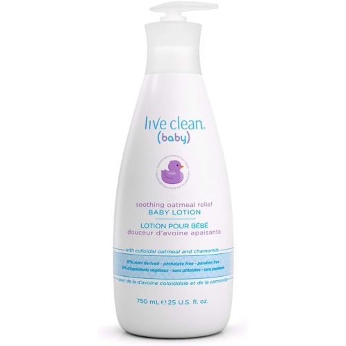 Live Clean Lotion pour bébé ; soulagement et apaisement avec flocons d'avoine - 750 ml.