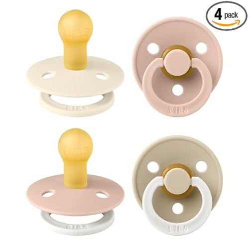 BIBS Colour Soother 4-Pack | BPA Free Dummy Pacifier | Round Nipple | Natural Rubber Latex | Made in Denmark | Size 0-6 Months | Blush Glow Mix