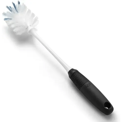 OXO Good Grips Bottle Brush, Dual-Bristle Cleaning for Bottles, Pitchers and Carafes, Flexible Neck Scrub Brush, Safe for Stemware and Delicate Glassware, Dishwasher Safe