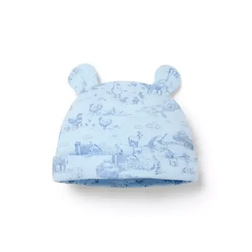 Baby Bundle Blue Farm Animal Toile Baby Farm Animal Toile Bear Ear Beanie by Janie and Jack