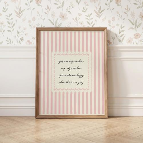 Baby Pink Nursery Wall Art, You Are My Sunshine Print, Blush Nursery Decor, Vintage Baby Girl Printable, Cottagecore Nursery Art