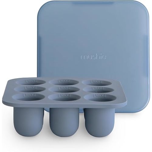 mushie Fresh Food Feeder Freezer Tray with Lid for Frozen Baby Food | 9 Cups x 0.34 oz | BPA Free Storage Container (Tradewinds)