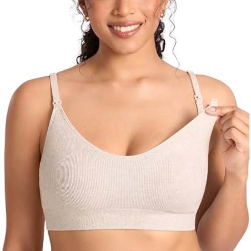 Amazon.com: MOMANDA Ribbed Nursing Bras for Breastfeeding | Maternity sleep bralettes, Padded, V neck, Seamless, Wireless, Soft, For women