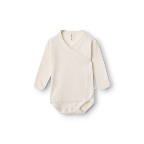 Baby merino wool/silk wrap bodysuit in Nature - $59.99 - Dill