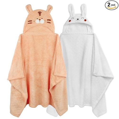 Toddler Towels with Hood Kids Hooded Bath Towel Baby Hooded Towel for Toddlers 0-5 Years, 2-Pack Absorbent Soft Toddler Bath Towel Kids Bath Baby Towels with Hood Thick 50'' x 32'' Large