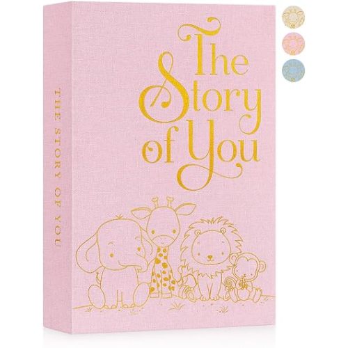 Ywlake Baby Photo Album 4x6 300 Pockets, Animal Linen Newborn Bebe Ultrasound Photo Album with Memo Writing Area, Cover Photo Book, Picture Album for kids, Baby Girl Memory Book Keepsake (Pink)