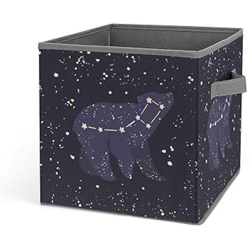 Bears Ursa Minor Constellations 10.6 Inch Collapsible Storage Bins with Printed Design for Decorative Shelving