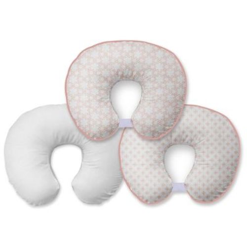 Bacati - 3 pc Petals/Floral Coral Muslin Hugster Feeding & Infant Support Nursing Pillow with 2 removable zippered covers