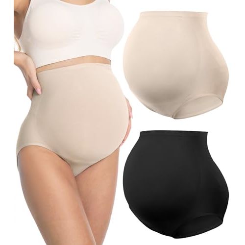 HOFISH Maternity Support Underwear for Women No Show Seamless Pregnancy Compression Shapewear Over Bump