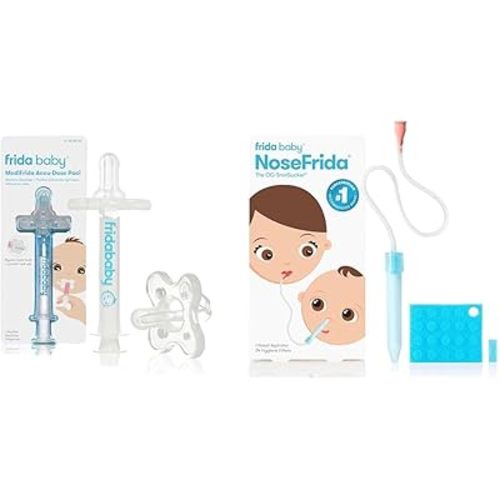 Frida Baby Medicine Pacifier, Accu-Dose Pacifier + NoseFrida SnotSucker Nasal Aspirator with 24 Extra Hygiene Filters