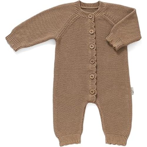 Avibae Baby Knit Romper, Cotton Long Sleeve Sweater for Newborn Infant, Baby Boys and Girls Onesie for 0-9 Months (Khaki, 1-3 Months)