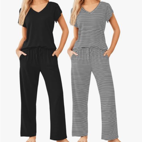 Ekouaer 2 Pack Womens Pajama Set Short Sleeve Sleepwear Soft Pjs Lounge Set